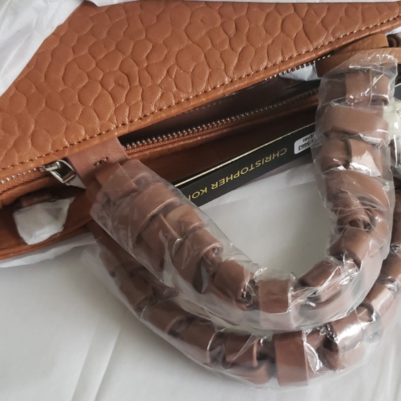 SOLD********CHRISTOPHER KON Tassel Shoulder Handbag Textured Leather NEW Cognac - Picture 9 of 9